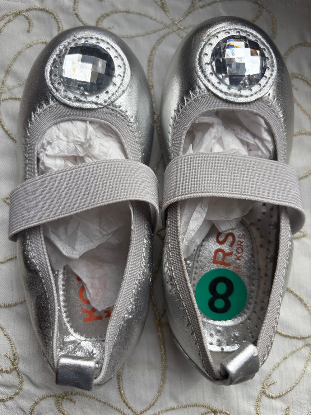 Michael Kors Silver Girls' Mary Jane Flats with Faceted Gem